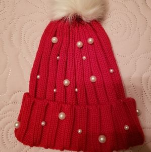 Red Beanie with pearls